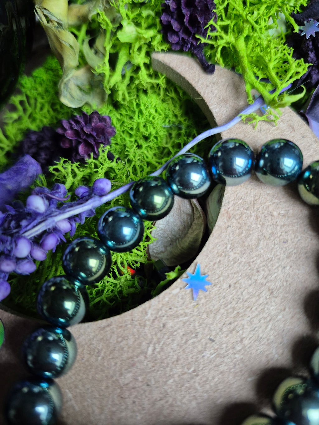 Bracelet élastique - Hématite (vert/bleu) - taille 10 mm