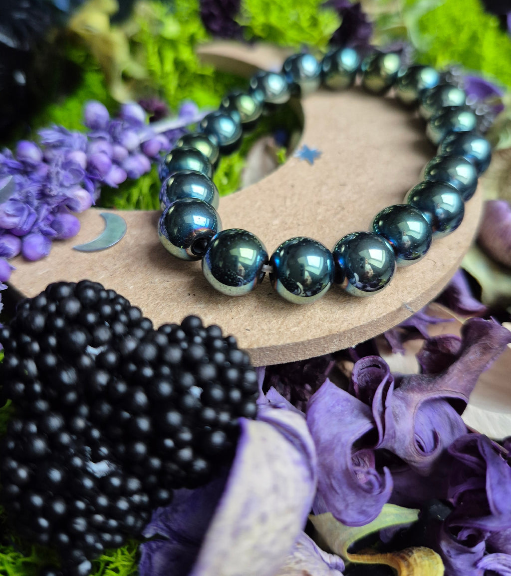 Bracelet élastique - Hématite (vert/bleu) - taille 10 mm