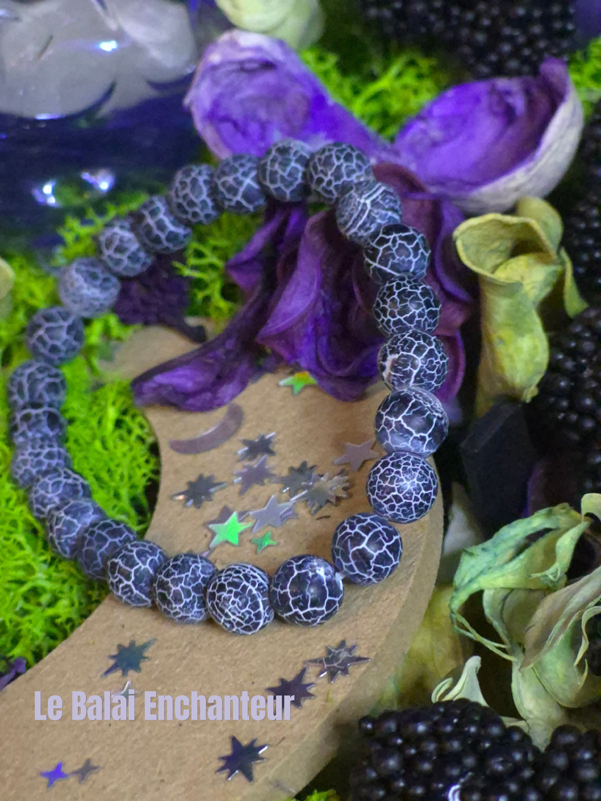Bracelet élastique - Agate Dragon (noir mat) - taille 08 mm