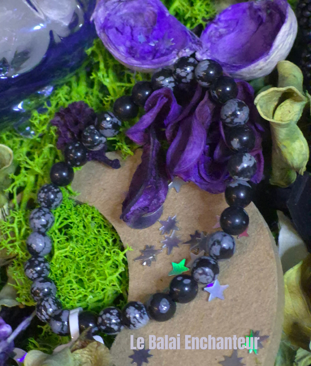 Bracelet élastique – Obsidienne Flocon Neige - taille 06 mm