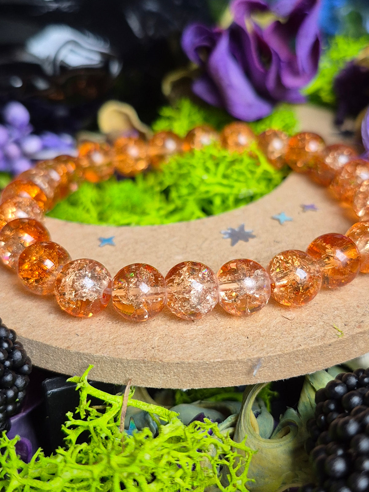 Bracelet élastique – Perles de verre craquelées (orange) - taille 08 mm